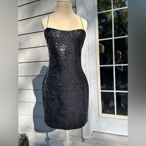 Chic Navy Blue Sequin Cocktail Dress